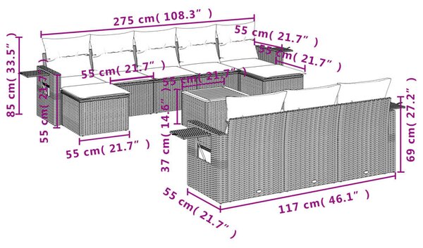 VidaXL Polyrattan Kerti Ülőgarnitúra - 11 részes - Fekete