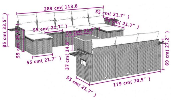 VidaXL Polyrattan Kerti Ülőgarnitúra - 11 részes - Fekete