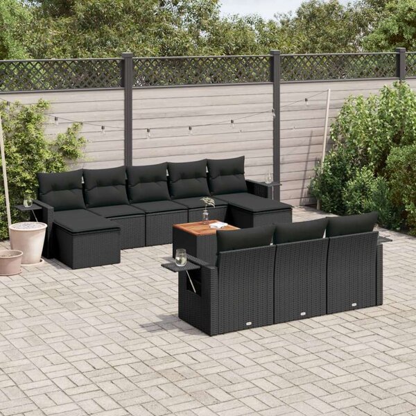 VidaXL Polyrattan Kerti Ülőgarnitúra - 11 részes - Fekete