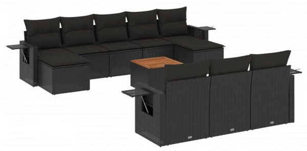 VidaXL Polyrattan Kerti Ülőgarnitúra - 11 részes - Fekete