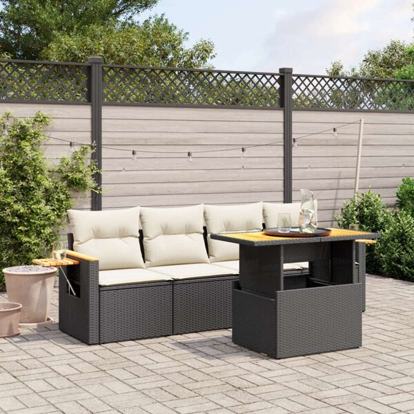 VidaXL 5 részes fekete polyrattan kerti kanapészett párnákkal