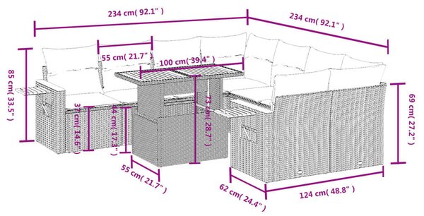 VidaXL Polyrattan Kerti Ülőgarnitúra - 8 részes - Fekete