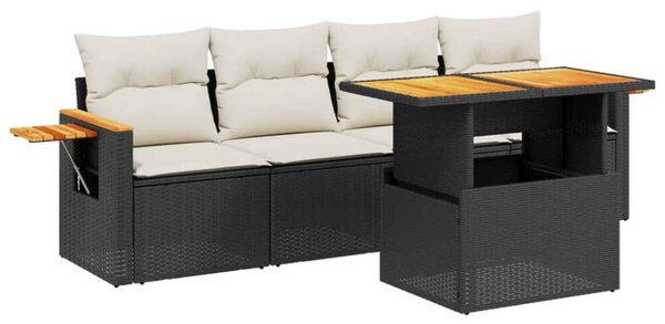 VidaXL 5 részes fekete polyrattan kerti kanapészett párnákkal