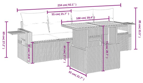 VidaXL Polyrattan Kerti Ülőgarnitúra - 5 részes - Bézs