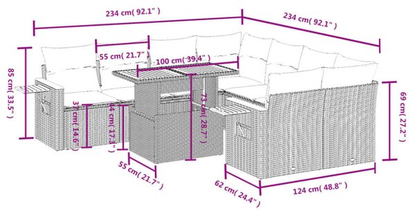 VidaXL Polyrattan Kerti Ülőgarnitúra - 8 részes - Fekete