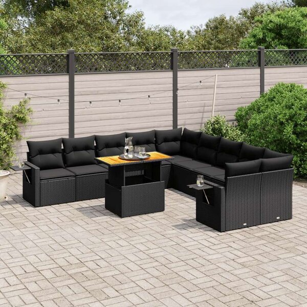 VidaXL Polyrattan Kerti Ülőgarnitúra - 11 részes - Fekete