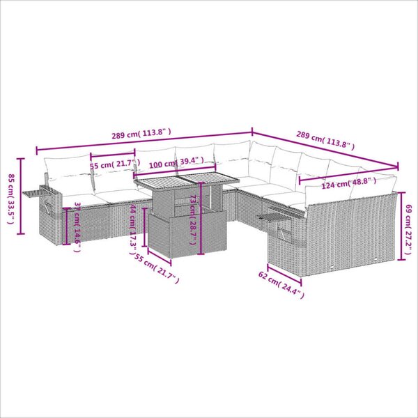 VidaXL Polyrattan Kerti Ülőgarnitúra - 11 részes - Fekete