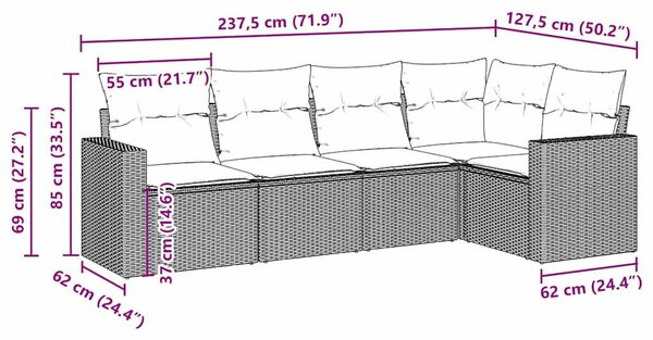VidaXL Polyrattan Kerti Ülőgarnitúra - 5 részes, Barna