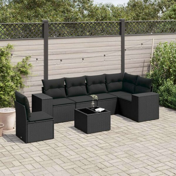 VidaXL Polyrattan Kerti Ülőgarnitúra - 7 részes - Fekete