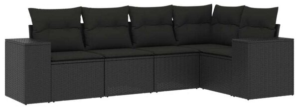 VidaXL 5 részes fekete polyrattan kerti kanapészett párnákkal