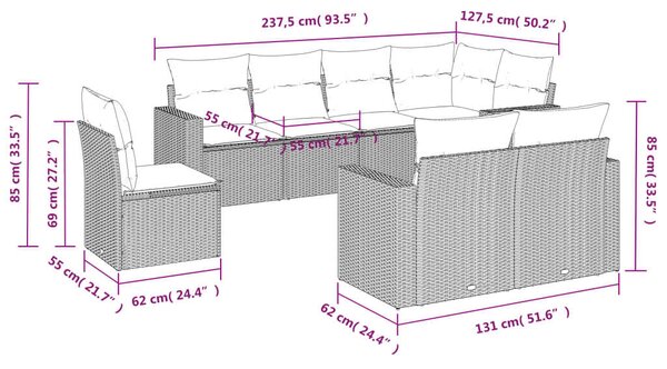 Polyrattan Kerti Ülőgarnitúra - 8 részes - Barna