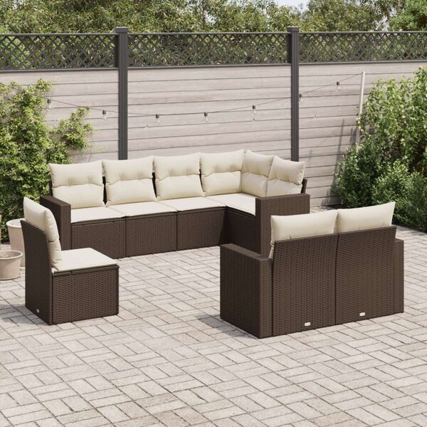 Polyrattan Kerti Ülőgarnitúra - 8 részes - Barna