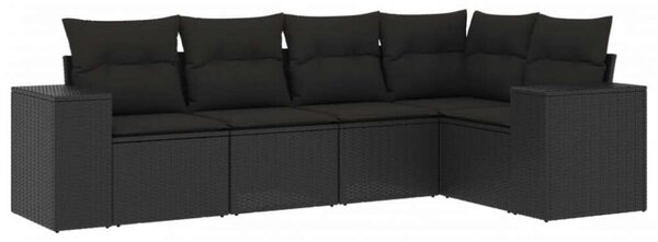 VidaXL 5 részes fekete polyrattan kerti kanapészett párnákkal