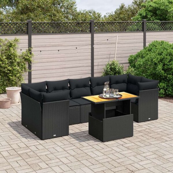 VidaXL Polyrattan Kerti Ülőgarnitúra - 8 részes - Fekete