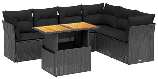 VidaXL Polyrattan Kerti Ülőgarnitúra - 7 részes, Fekete