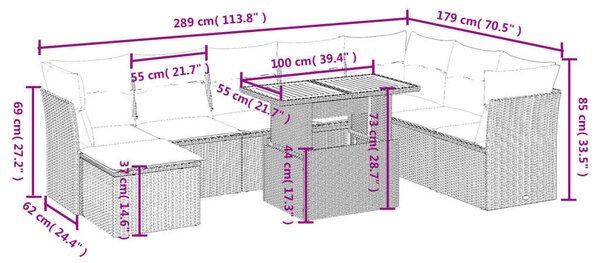 VidaXL Polyrattan Kerti Ülőgarnitúra - 9 részes - Bézs