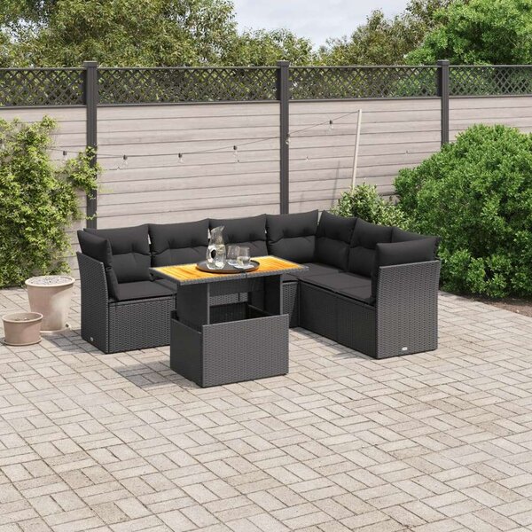 VidaXL Polyrattan Kerti Ülőgarnitúra - 7 részes, Fekete