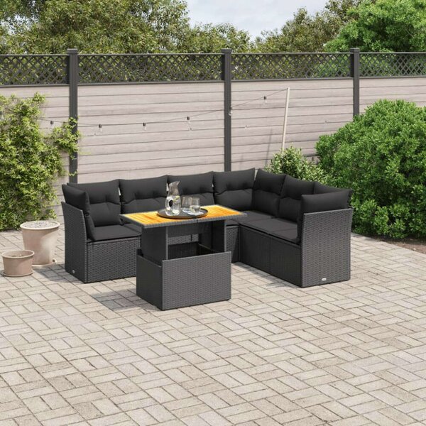 VidaXL Polyrattan Kerti Ülőgarnitúra - 7 részes, Fekete