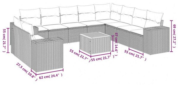 VidaXL Polyrattan Kerti Ülőgarnitúra - 11 részes - Bézs