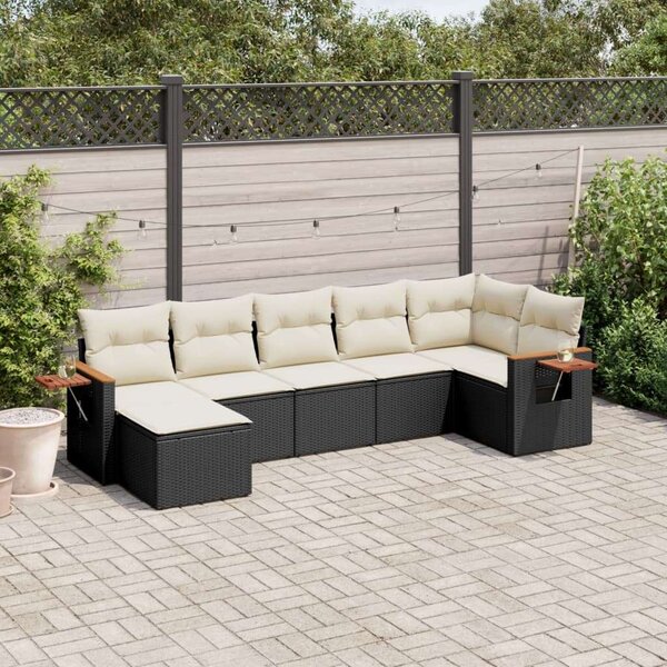 VidaXL 7 részes fekete polyrattan kerti ülőgarnitúra párnával