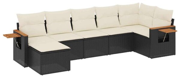 VidaXL 7 részes fekete polyrattan kerti ülőgarnitúra párnával