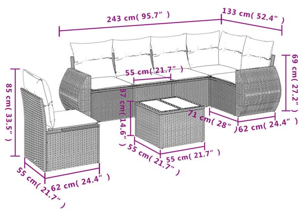 VidaXL Polyrattan Kerti Ülőgarnitúra - 7 részes - Bézs