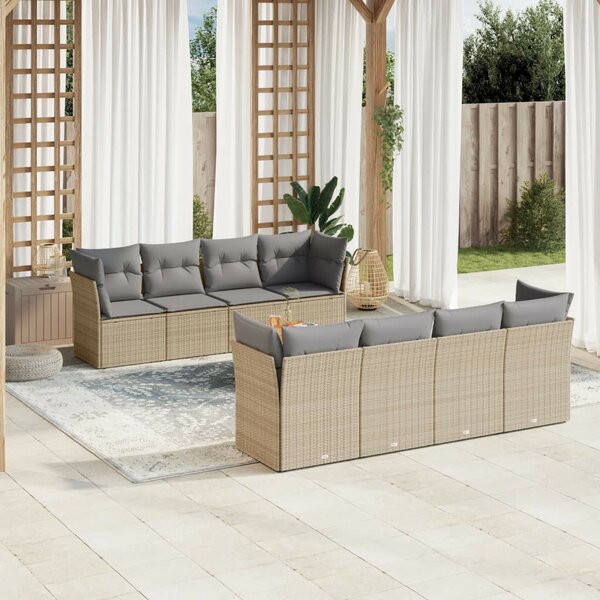 VidaXL Polyrattan Kerti Ülőgarnitúra - 9 részes - Bézs