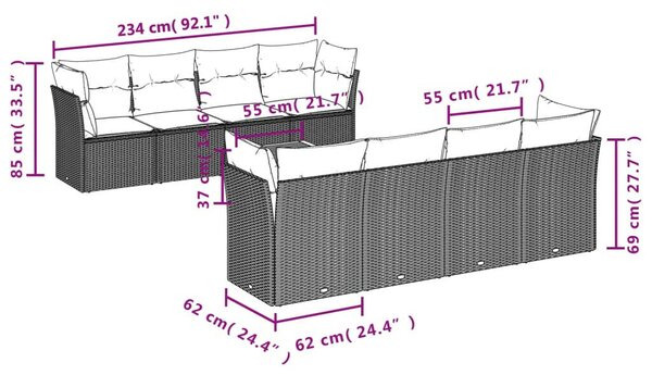 VidaXL Polyrattan Kerti Ülőgarnitúra - 9 részes - Bézs