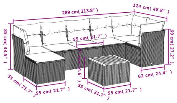 VidaXL Polyrattan Kerti Ülőgarnitúra - 8 részes - Fekete