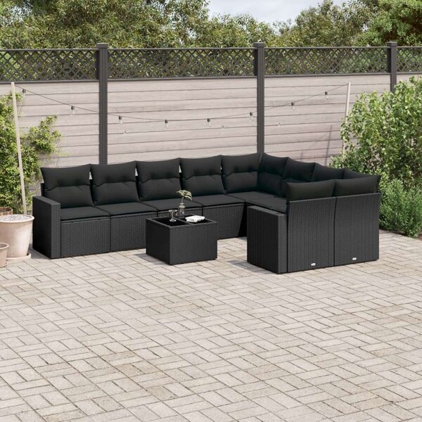 VidaXL Polyrattan Kerti Ülőgarnitúra - 10 részes - Fekete