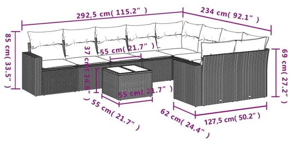 VidaXL Polyrattan Kerti Ülőgarnitúra - 10 részes - Fekete