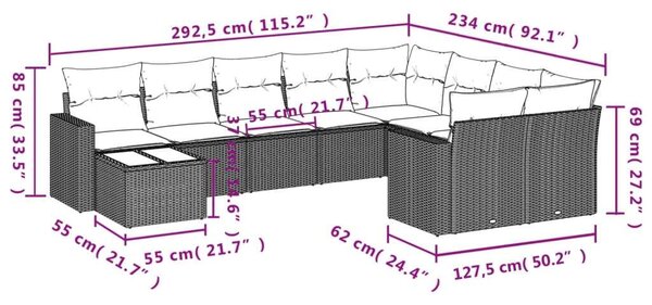 VidaXL Polyrattan Kerti Ülőgarnitúra - 10 részes - Fekete