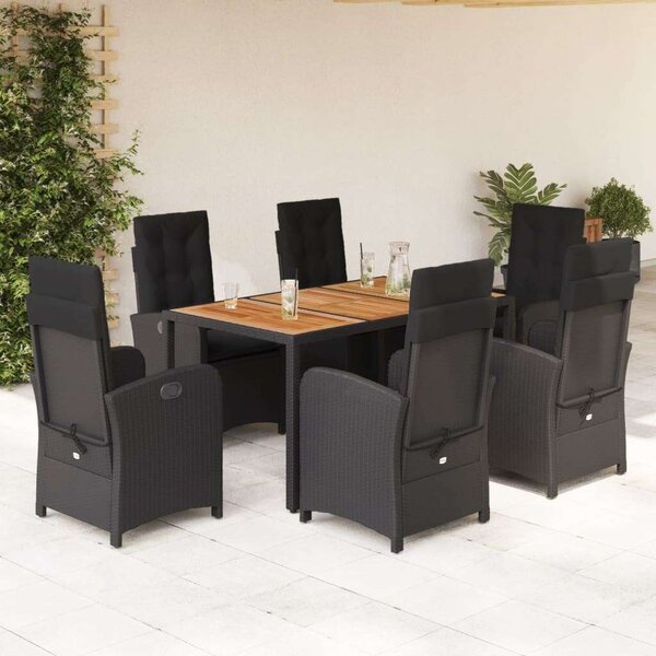 VidaXL 7 részes fekete polyrattan kerti étkezőgarnitúra párnával