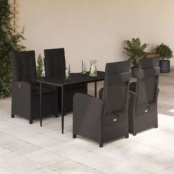 VidaXL 5 részes fekete polyrattan kerti étkezőgarnitúra párnákkal