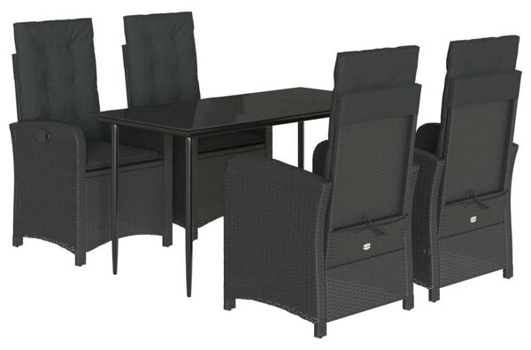 VidaXL 5 részes fekete polyrattan kerti étkezőgarnitúra párnákkal