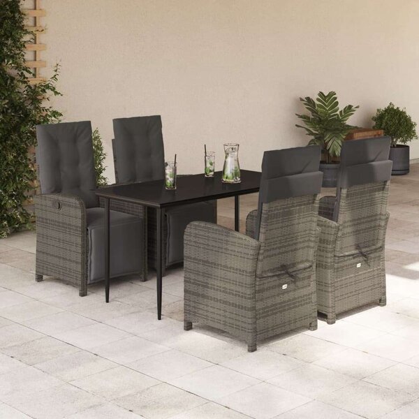 VidaXL 5 részes szürke polyrattan kerti étkezőgarnitúra párnával