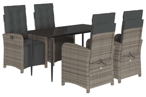 VidaXL 5 részes szürke polyrattan kerti étkezőgarnitúra párnával