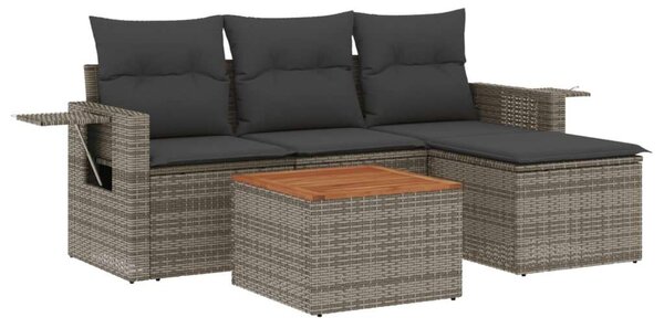 VidaXL 5 részes szürke polyrattan kerti ülőgarnitúra párnákkal