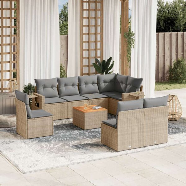 VidaXL Polyrattan Kerti Ülőgarnitúra - 9 részes - Bézs