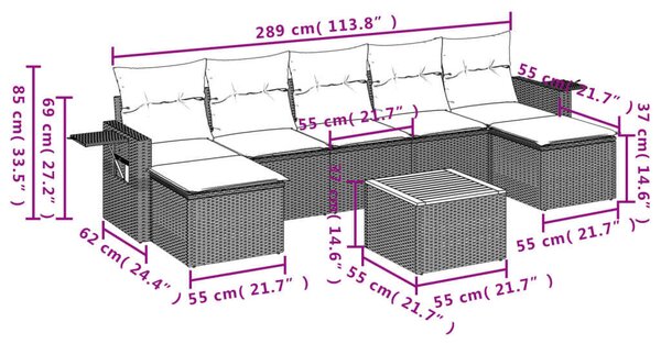 VidaXL Polyrattan Kerti Ülőgarnitúra - 8 részes - Fekete