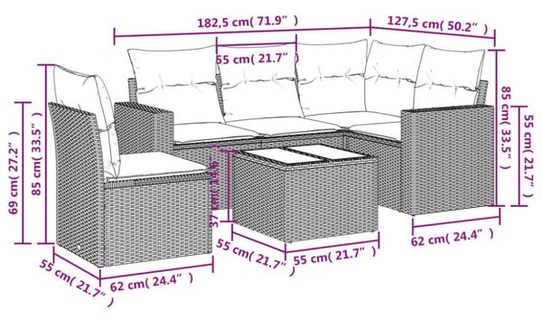 VidaXL Polyrattan Kerti Ülőgarnitúra - 6 részes - Fekete