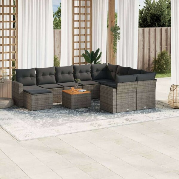 VidaXL Polyrattan Kerti Ülőgarnitúra - 11 részes - Szürke