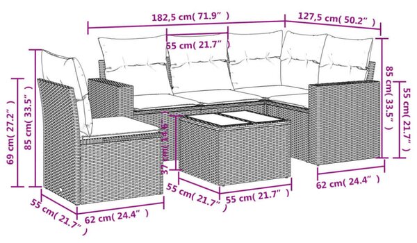 VidaXL Polyrattan Kerti Ülőgarnitúra - 6 részes - Fekete