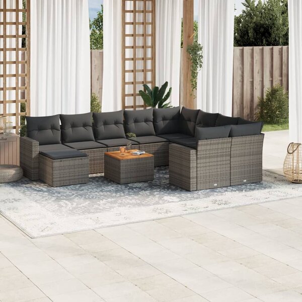 VidaXL Polyrattan Kerti Ülőgarnitúra - 11 részes - Szürke