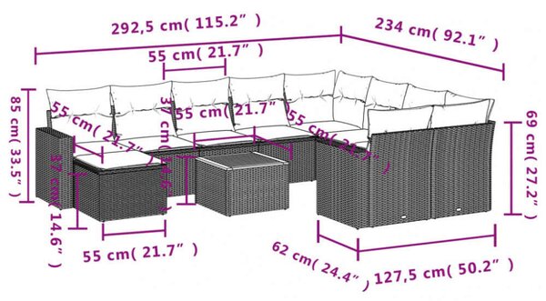 VidaXL Polyrattan Kerti Ülőgarnitúra - 11 részes - Szürke