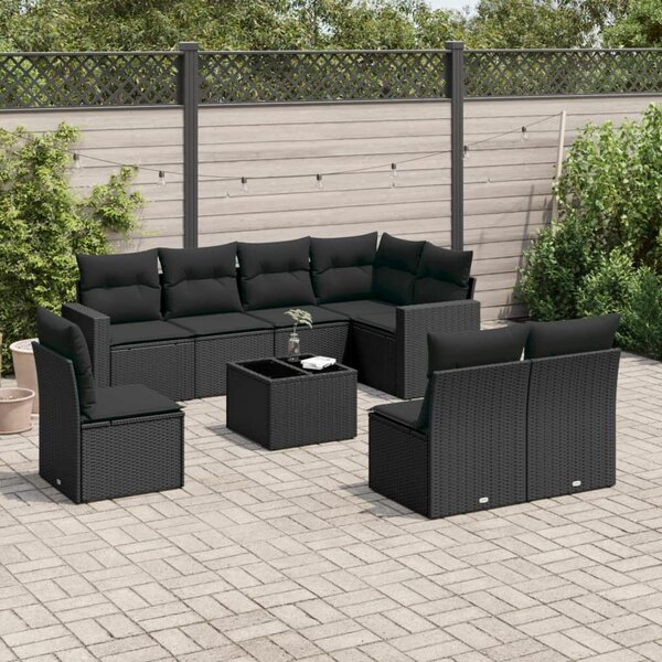 VidaXL Polyrattan Kerti Ülőgarnitúra - 9 részes - Fekete