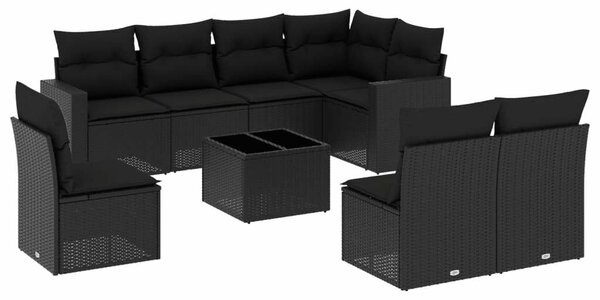 VidaXL Polyrattan Kerti Ülőgarnitúra - 9 részes - Fekete