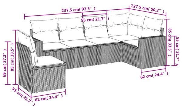 VidaXL Polyrattan Kerti Ülőgarnitúra - 6 részes - Bézs
