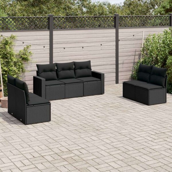 VidaXL 7 részes Kerti Ülőgarnitúra - Fekete Polyrattan