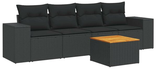 VidaXL 5 részes fekete polyrattan kerti kanapészett párnákkal